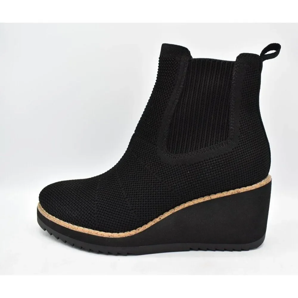 Sofft Women Size 10 Eiley Black Knit‎ Water Resistant Wedge Chelsea Boots